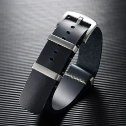 Premium Genuine Leather Watch Strap - One - Piece Adjustable Band, Replacement Accessory - 22mm (Blue)