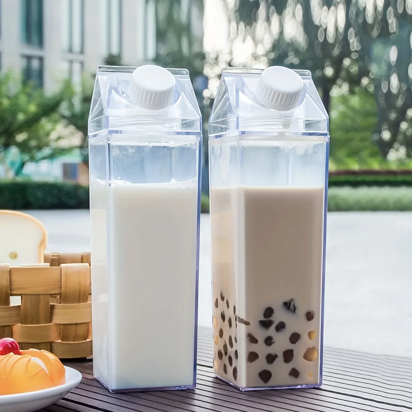 1pc/2pcs Square Milk Cup, Milk Bottle, Milk Tea Cup, Rotatable Sealed Fresh Milk Storage Bottle, Creative Home Multi