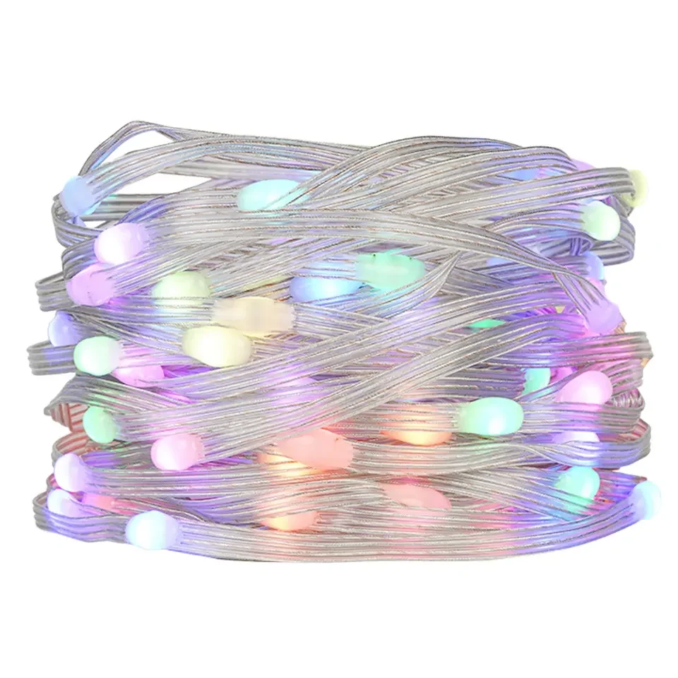 DC36V/DC48V 1008ct SK6812/WS2811 LED Pebble Seed Pixel String Light RGB Addressable Full Color IP67 Clear Wire