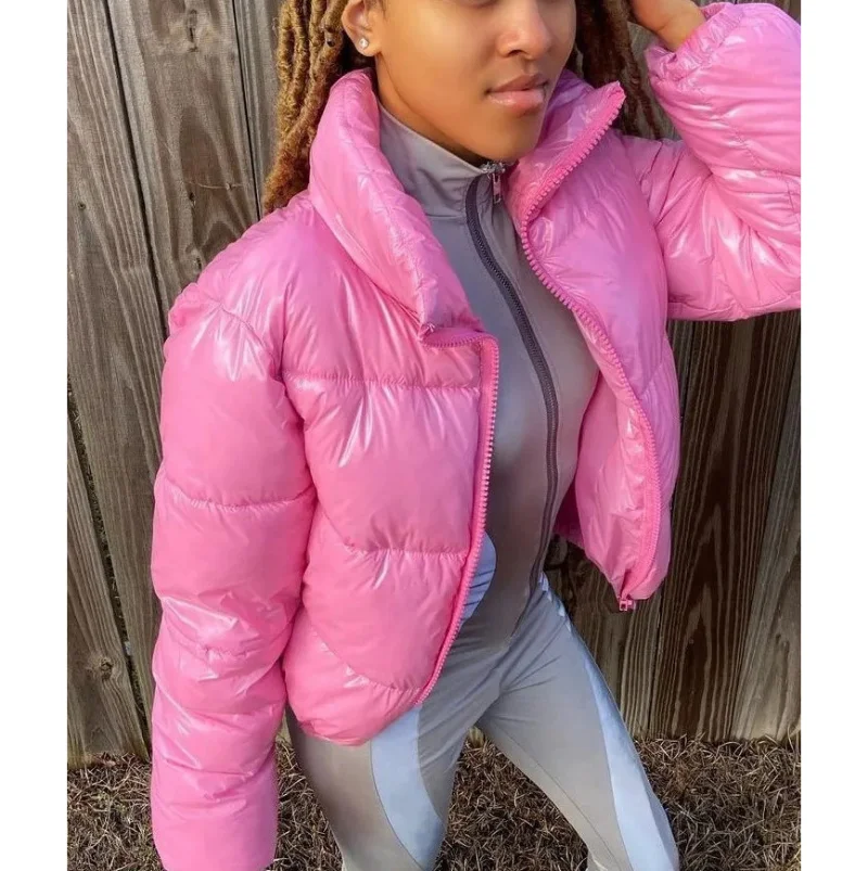 Fashion 2023 Women's Autumn and Winter Solid Color Zipper All-match Thickening Short Padded Jacket Women's Long-sleeved Jacket