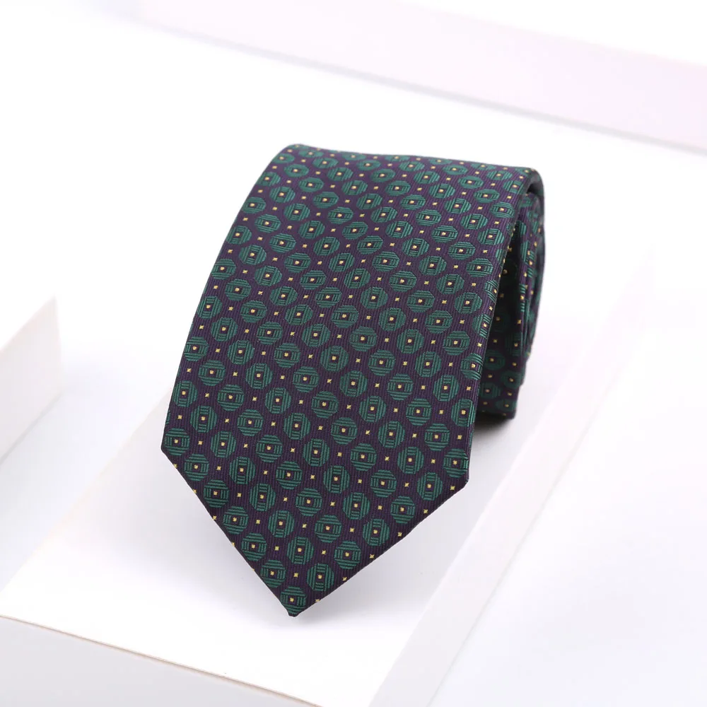 Neue Herren-Mode 8cm Polyester-Krawatte mit Polka-Dot-Jacquardmuster in Marineblau und Braun für Anzug, Business, Hochzeit, Party, Accessoire und Geschenk – Detail 11