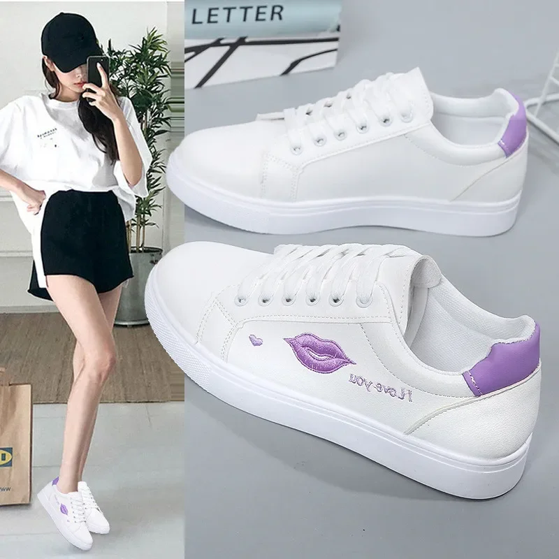 Women's Vulcanized Shoes Fashion Embroidered White Sneakers Spring Autumn Breathable Flat with Sports Shoes Woman Casual Sneaker