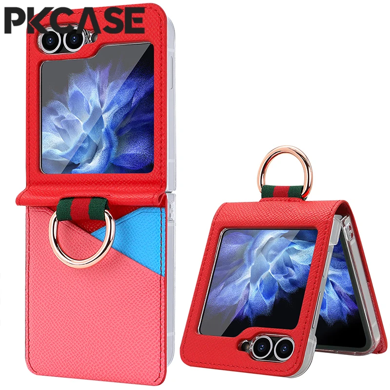 Elegant Portable Leather Wallet Case with Metal Ring and Card Slot