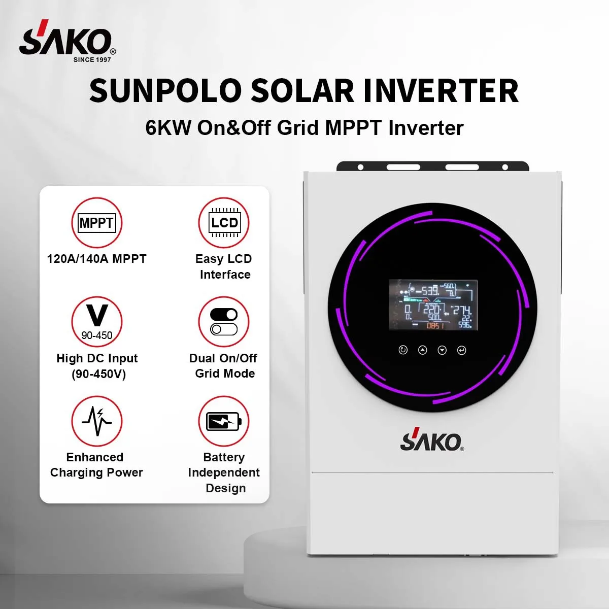 Sunpolo 6kw Solar Hybrid Photovoltaic Inverter Energy Storage Reverse Control In
