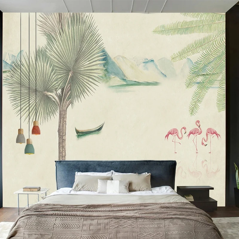 

Custom Mural Wallpaper European Style Flamingos Fresh Leaves Fresco Living Room Bedroom Background Home Decor 3D Papier Peint