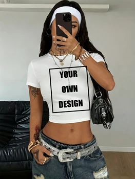 Custom Graphic Logo Slim T Shirts Women Summer O-Neck Spicy Girl Styl Clothing Trendy Slim Short All-Match Fashion Crop T-Shirt 1
