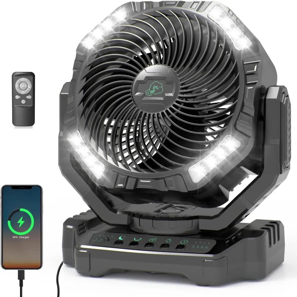 Fan, 40000mAh Rechargeable Battery Operated Fan, Auto-Oscillating Desk Fan with Remote & Hook & Led Light,4 Speeds 4 Timers, Fan 5