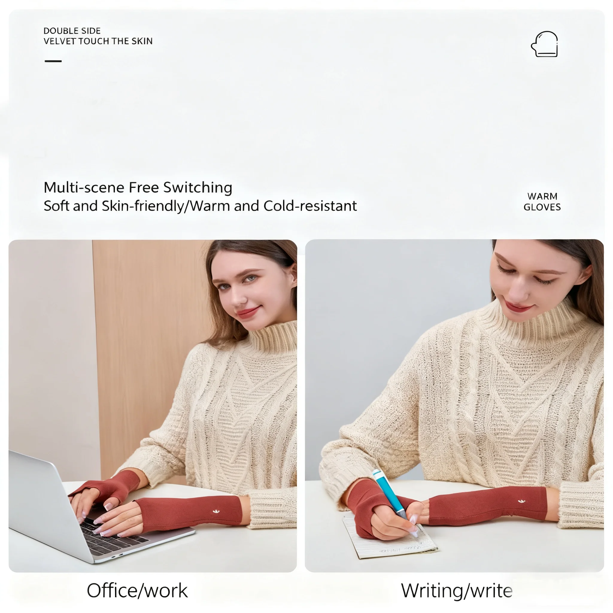 Winter Warm Gloves Half Finger Knitted Thermal Cycling Gloves Wrist Cover Touchscreen Running Biking Driving Stretchy Gloves