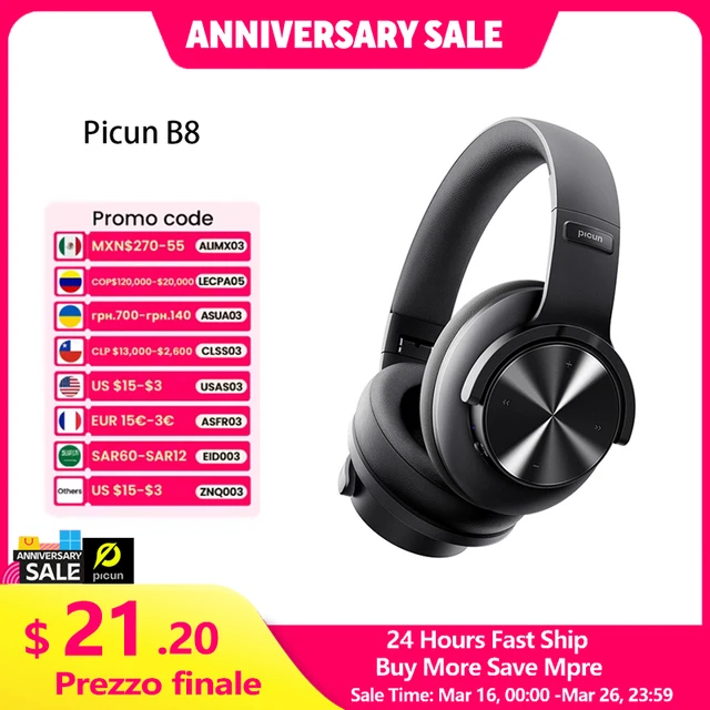 Picun B8 Bluetooth Headphones 120H Playtime Headset Wireless Bluetooth 3EQ Mode Low Latency Hands-Free Calls Over Ear Headphones