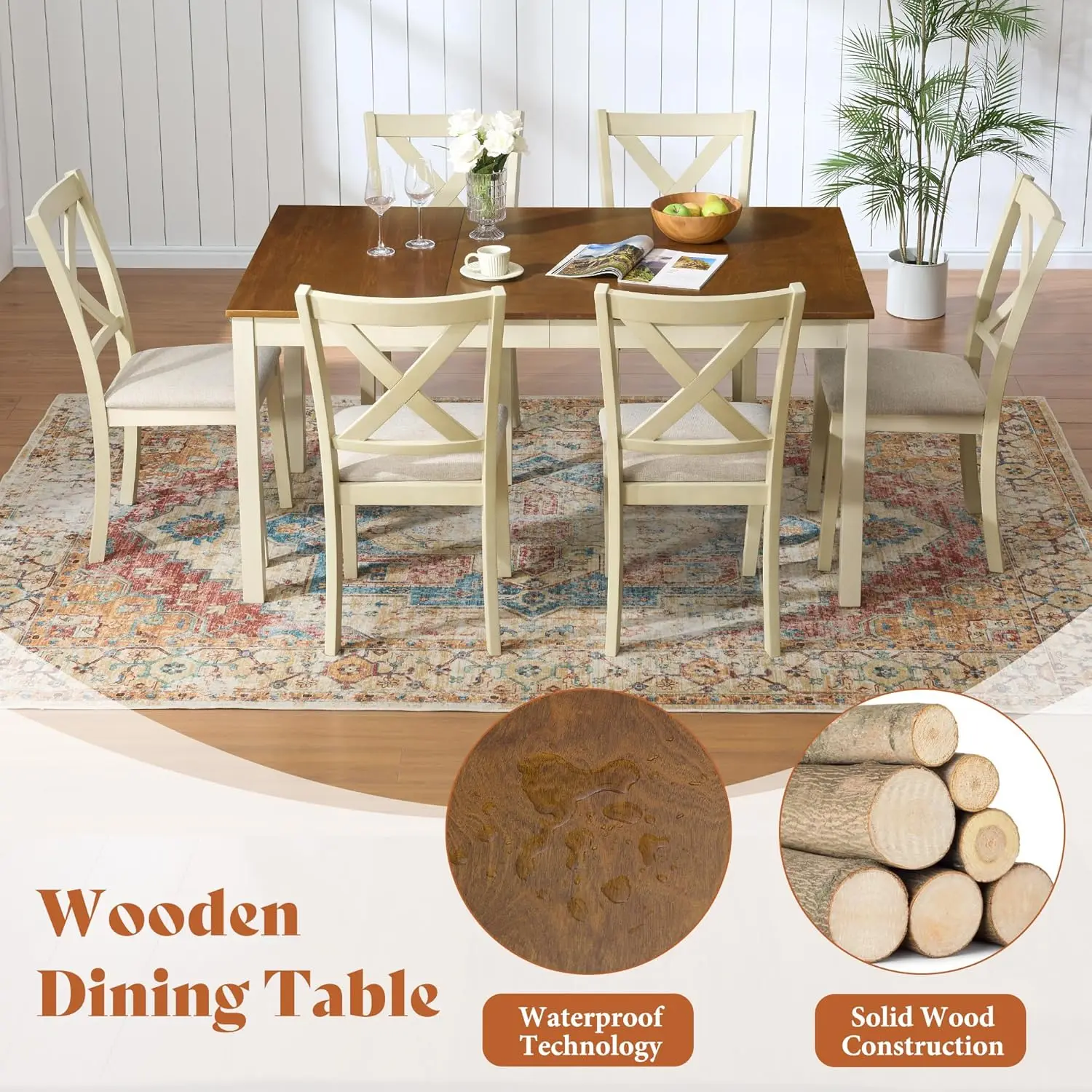 7-Piece Wood Dining Table Set 3