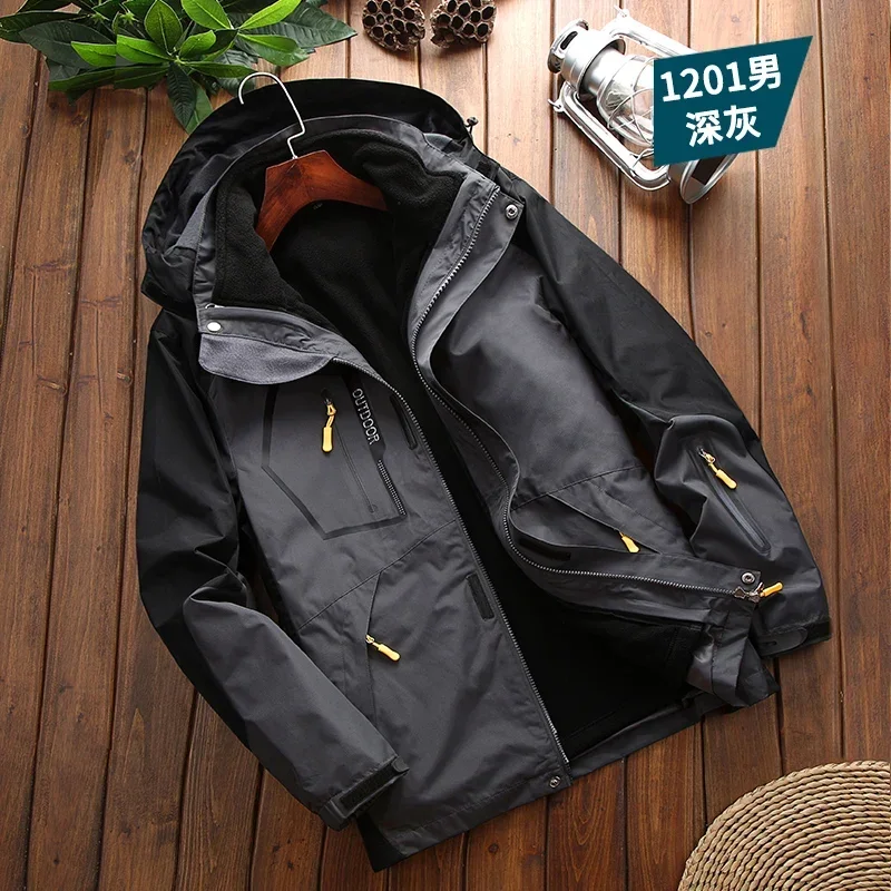 Two-pieces Sets 3 in 1 Jacket Men Waterproof Jacket Coat Outerwear Windbreake Outdoor Fashion Casual Camping Jackets Male Fleece 5