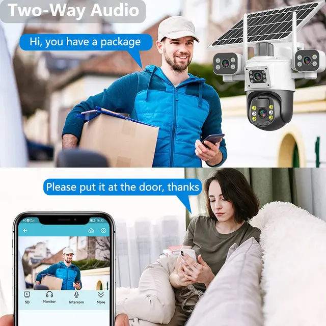 AIOOK 12000 MAh Battery Outdoor Solar Camera 4G SIM Triple Lens HD 15MP WIFI Camera Night Vision Motion Tracking V380 PRO Camera 5