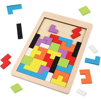 1 Set Wooden  Jigsaw Puzzle Baby Early Education Fun Game Children Thinking Logic Square Toy Puzzle Macaron Color 1
