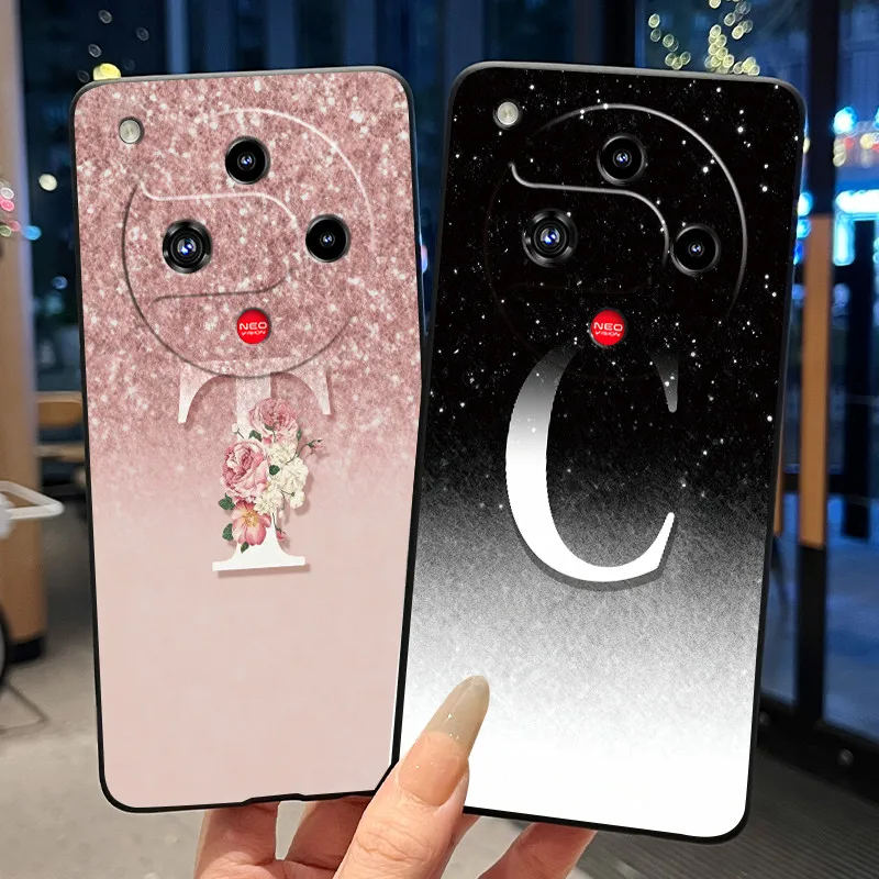 Elegant Anti-Scratch Black Phone Case with A-Z Initial Letter Design