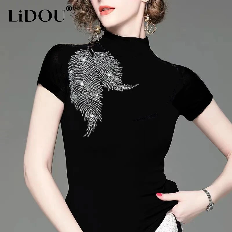 Camiseta MOKBAY Para Mujer - Manga Corta, Cuello V Con Botones, Estilo Y2K, Imitación Lino