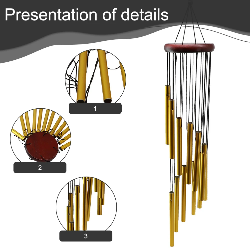Wind Chimes 12 Tube Aluminum Tube Pine Musical Waterproof Windproof Suitable For Coffee Shop Garden Restaurant