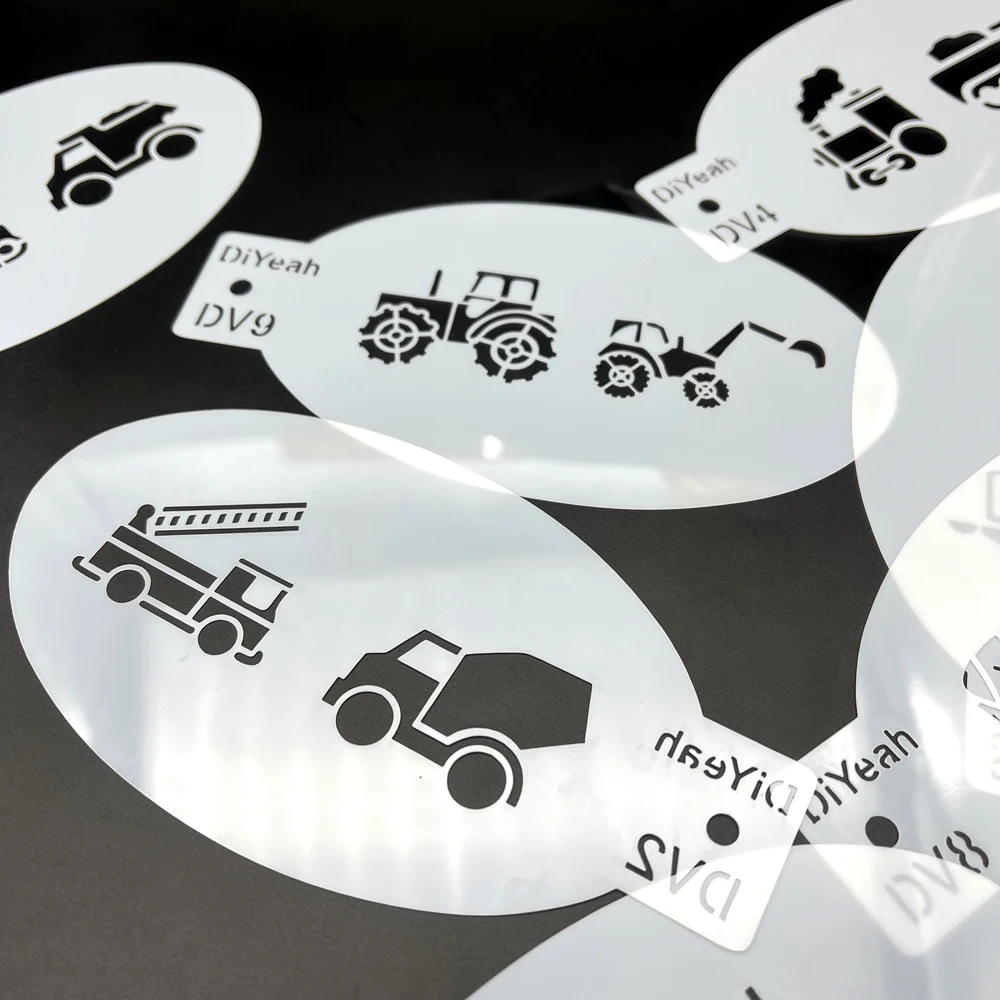 Face Body Paint Stencils Engineering Vehicle Excavator Dump Truck Mixer Truck Fire Tractor Bulldozer Tank Train Helicopter face painting template henna tattoo stencils