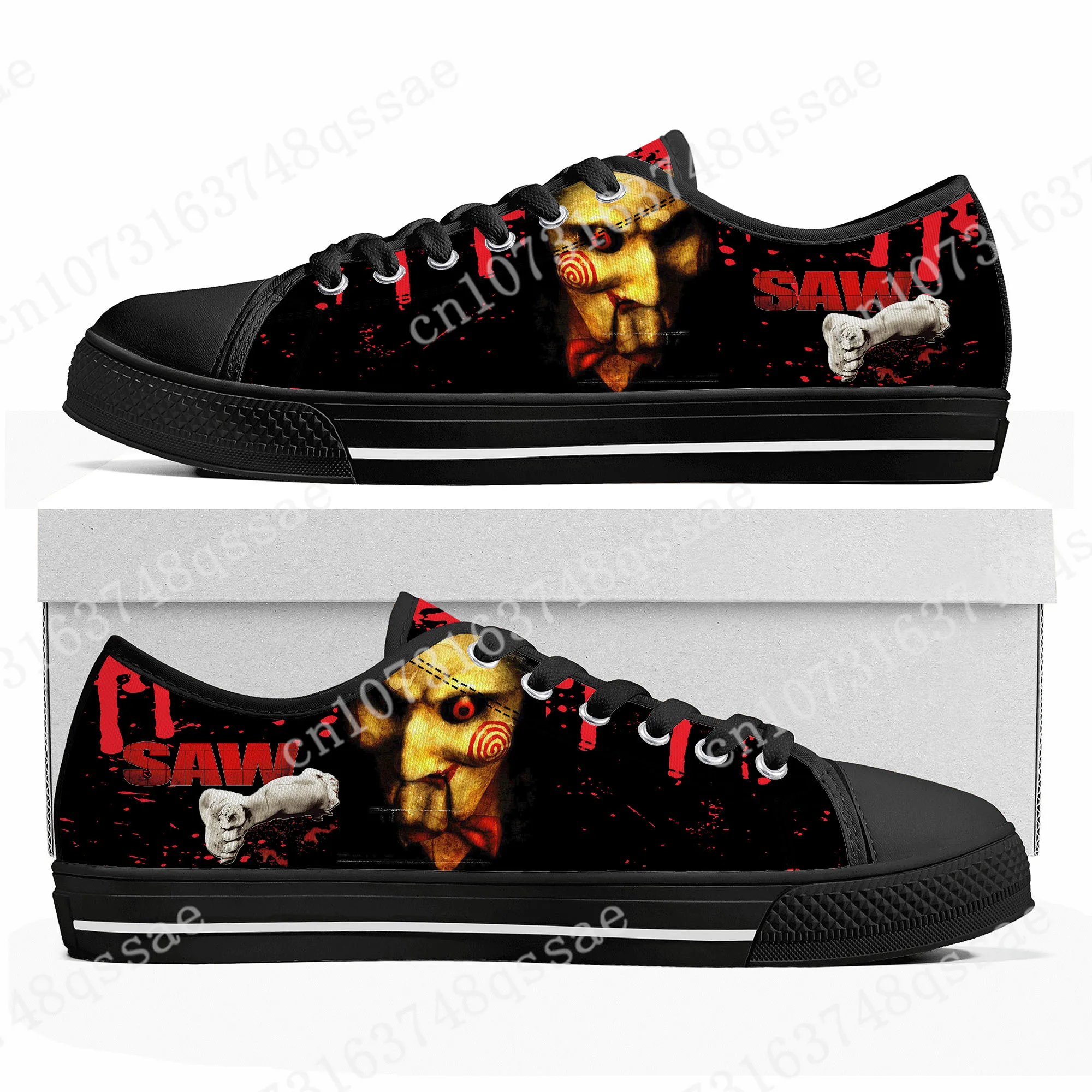 

Saw Movie Horror Jigsaw Puppet Halloween Low Top Sneakers Mens Womens Teenager Canvas Sneaker Casual Custom Shoes Customize Shoe