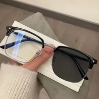 Lunettes photochromiques Anti-rayonnement à lumière bleue, monture carrée en métal, lunettes d'ordinateur pour femmes et hommes, lentille remplaçable 4