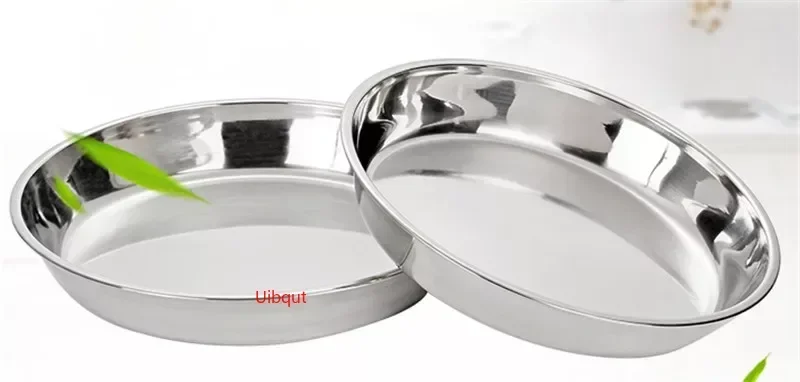 Dining Dish Large Stainless Steel thick Flat Round Dish tray Charger Plates Silver Serving Tray Cake Metal deep Plate dinner dish plate sets