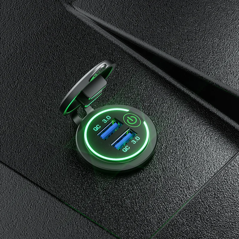 Dual USB Car Charger Socket with Quick Charge 3.0 and Touch Switch - Waterproof Fast Charging Power Outlet