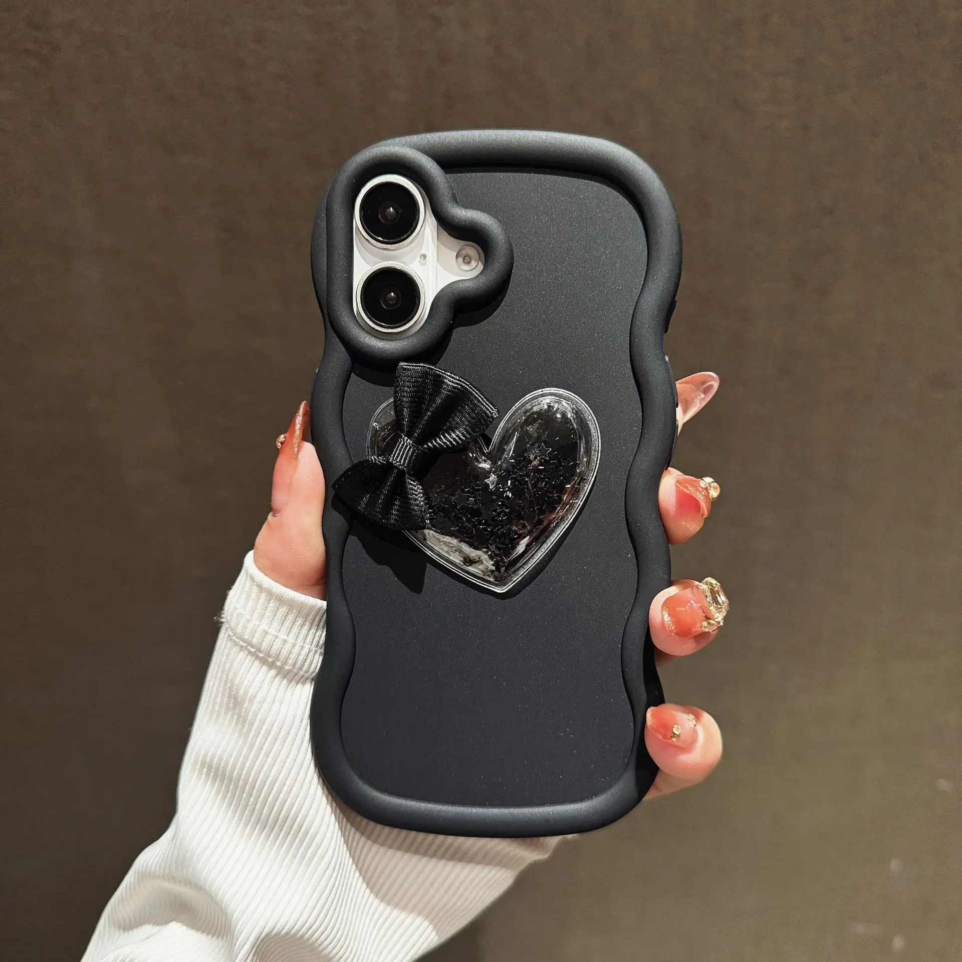 Adorable Quicksand Heart Bow Phone Case - Soft Cover