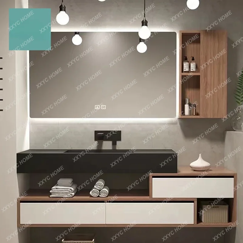 

Шкаф из массива дерева для ванной комнаты, комбинированная каменная пластина, раковина для ванной комнаты, раковина, настенное крепление