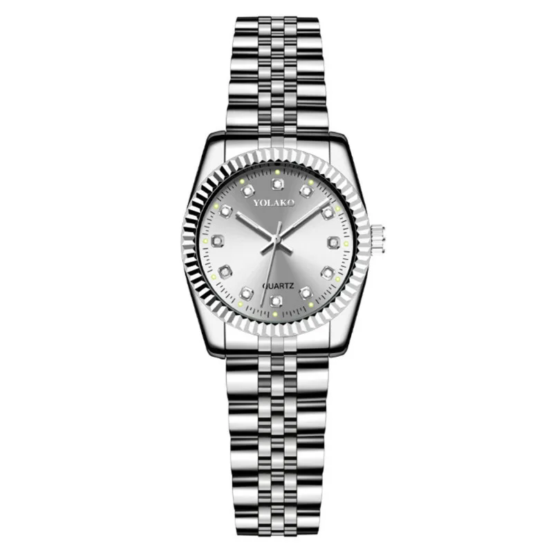 Women's gold inlaid diamond watch with calendar, women's water diamond business steel band quartz watch
