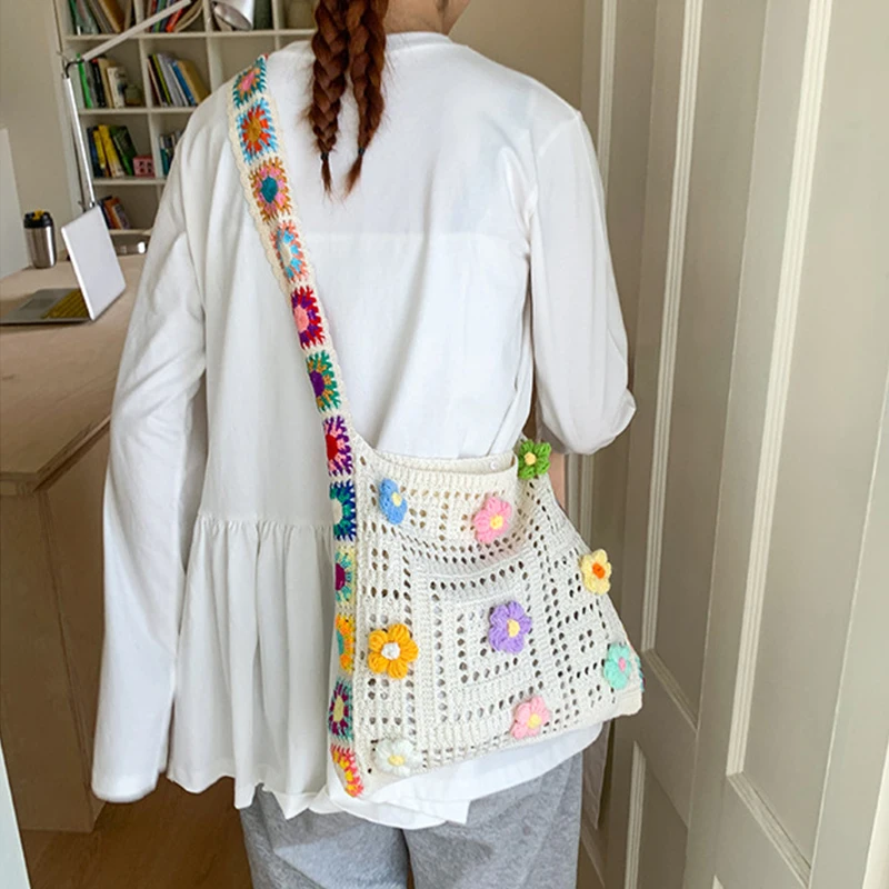 Women Knitted Shoulder Bag Casual Crochet Tote Bag Fashionable Wovnen Purse and Handbag Summer Beach Bаg