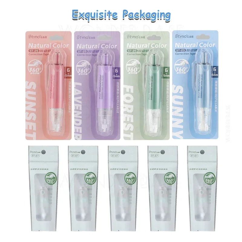 Correction Tape 5mm*6m Press Type Replaceable Core Large Capacity Correction Tape Kawaii Transparent Shell