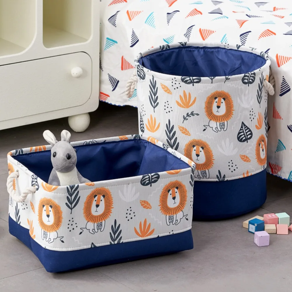 Toys Storage Basket Fabric Folding Large Capacity Storage Bags Cartoon Print Thickened Fabric Drawstring Clutter Storage Basket 2