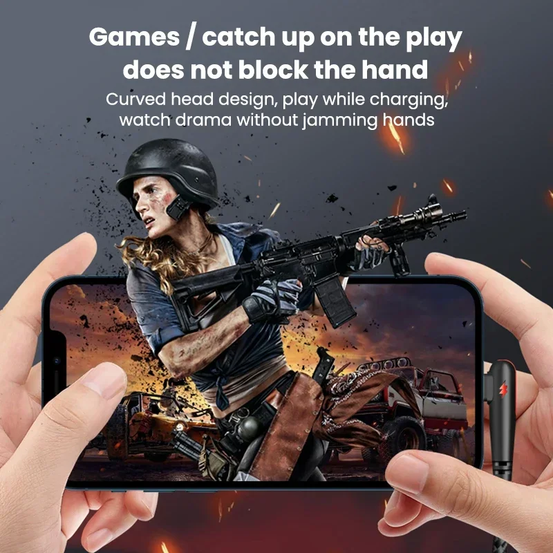 1-3PCS 120W High Speed Charging Cable Nylon Braided USB To Type C with 90 Degree Bend Design for Huawei OPPO Samsung Phones