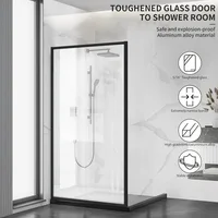 Shower Semi-Framed Glass Panel, Shower Screen, 5/16" (8mm) Tempered Glass Shower Door, Fit for Walk-in Bathroom, Matte Black 2