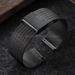 Sleek Milanese Mesh Stainless Steel Watch Band - Universal Metal Bracelet for Men & Women,  Adjustable 18mm - 22mm Strap (Black)