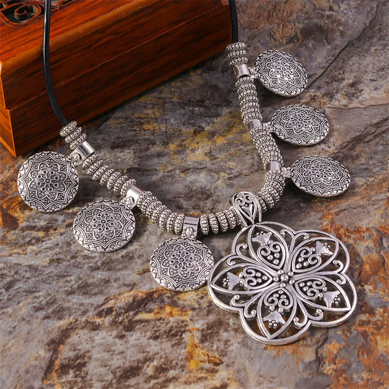 Aihua Böhmen Vintage Türkis Stein Halskette für Frauen Halsreif Collier ethnische tibetische Halsketten große Aussage Schmuck – Detail 18