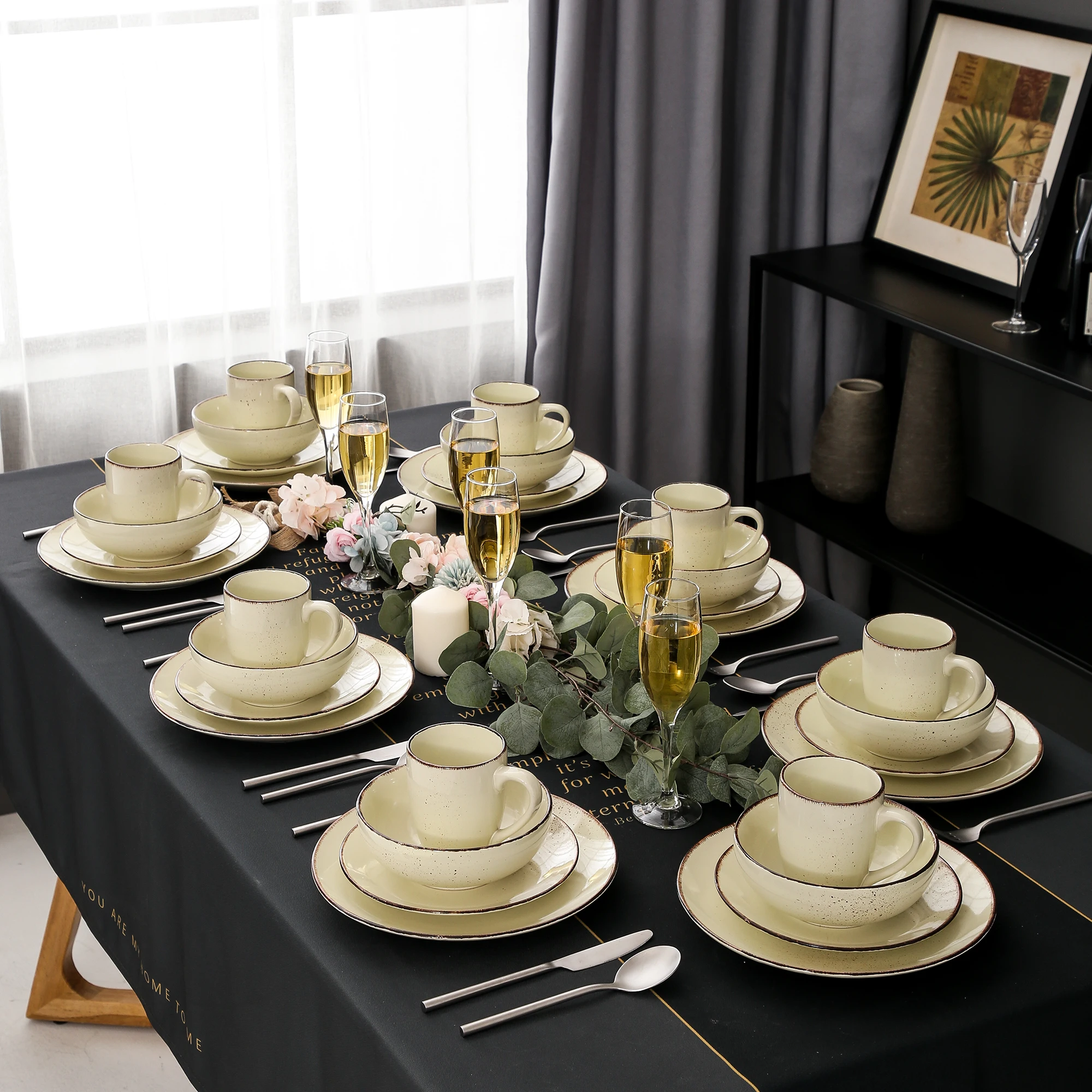 Vancasso Navia 16/32 – Teiliges Steinzeug-Keramik-Geschirrset mit 4-teiligem Speiseteller, Dessertteller, 800-ml-Schüssel, Becher-Geschirr-Set – Detail 4