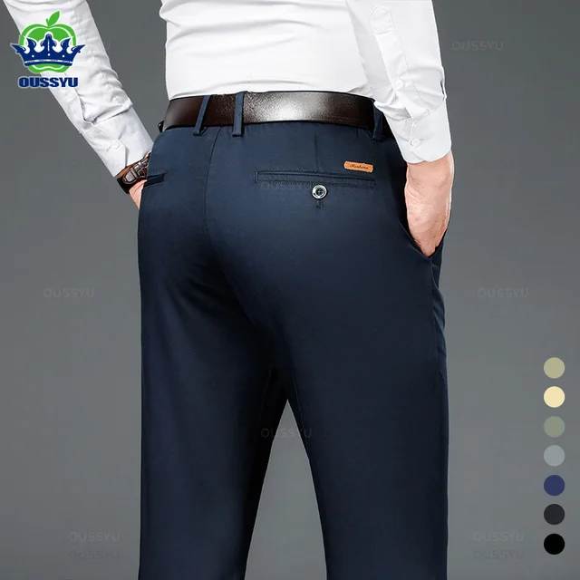 Spring Summer Straight Suit Pants Men Cotton Business Stretch Royal Blue Khaki Black Thin Office Formal Trousers Male Size 40 42 1