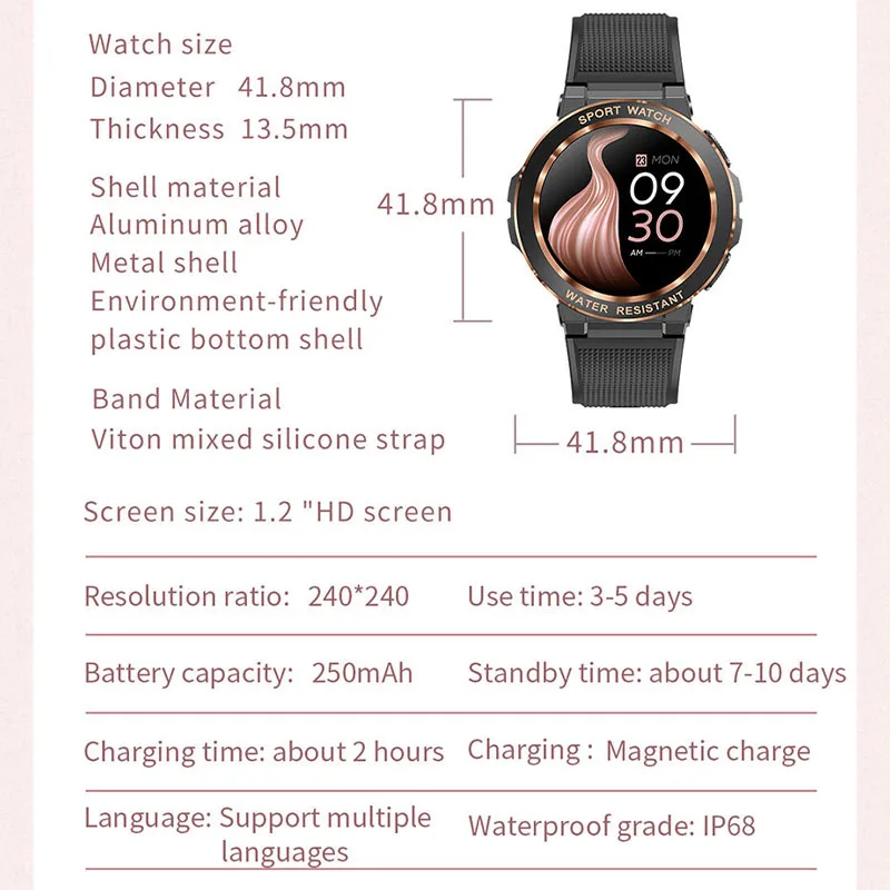  Ʈ ġ MK60 м ߿ ,   IP68 BT ȭ, TFT Ǯ ũ ո , 1.2 ġ