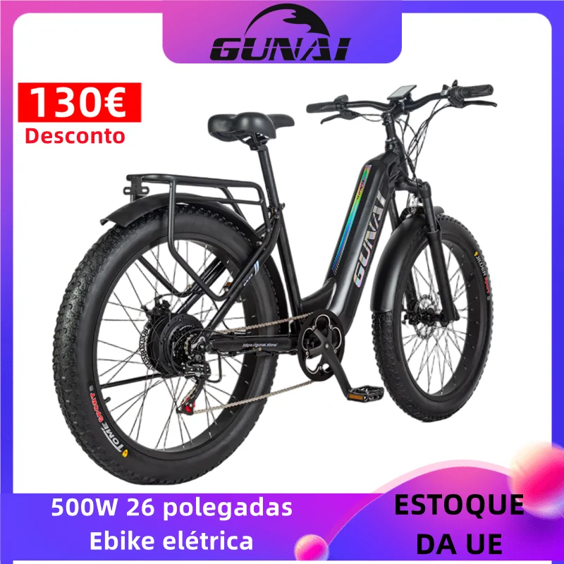 Bicicletta Elettrica Eu Stock 500W, Gunai 26 Pollici Fat Tire Electric Ebikes 48V 17Ah Batteria 7 Velocità Mudguar Mountain Adult Snow Bike