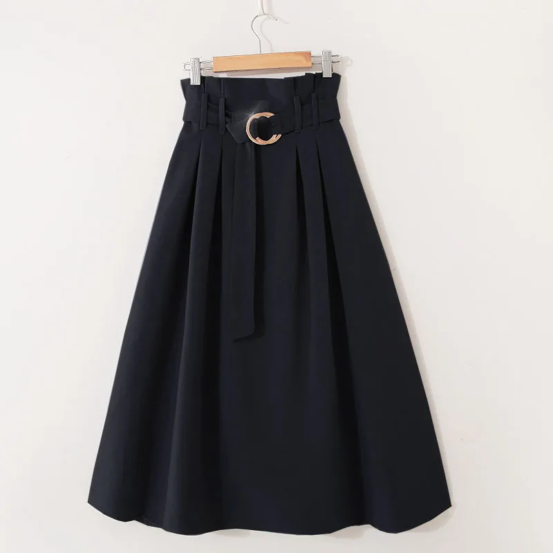 black skirt PEONFLY  Elegant Midi Long Skirts Women 2019 Autumn Winter Korean Suede Velvet Skirt Female A-line High Waist Pleated Blue Skirt tennis skirt outfits Skirts