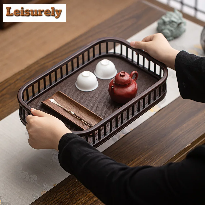 Walnut Color Bamboo Wood Storage Basket Rectangular Fruit Tray Household Tea Set Placement Basket  Tea Tray Room Dim Sum Plate