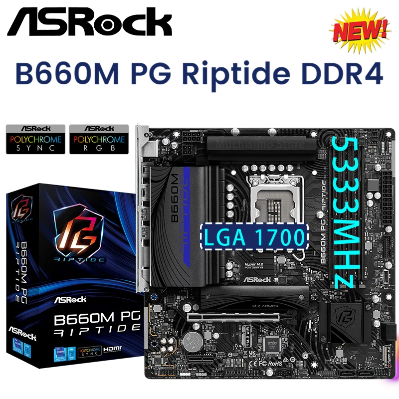 ASROCK B660M PG Riptide DDR4 마이크로 ATX 인텔 B660 PCIe 4.0 USB 3.2, 128GB ...