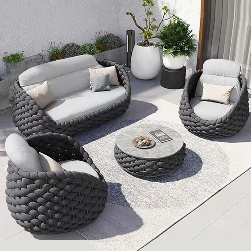 Sofa Outdoor Garden Combination Villa Balcony Garden Coffee Table Terrace Rattan Sun Room Rattan Woven Furniture WKGF
