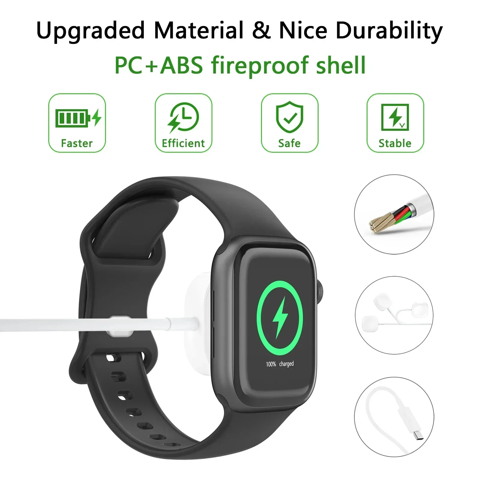 애플 워치용 휴대용 무선 충전 케이블, 마그네틱 충전기, iWatch 시리즈 울트라, 8, 7, 6, SE, SE2, 5, 4, 3, 2/1 용