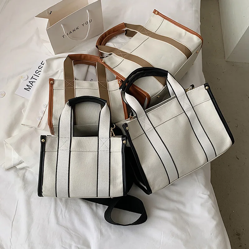 Casual Striped Canvas Large Tote Bag Designer Women Handbags Luxury  Shoulder Crossbody Bags Big Shopper Purse Travel Sac