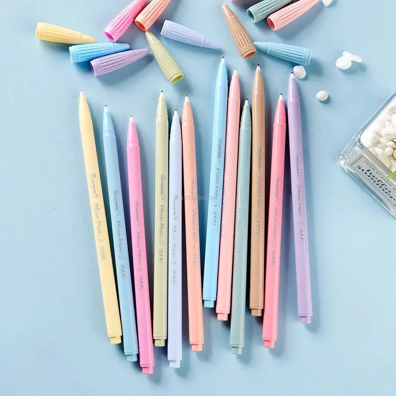 12pcs/set Morandi Color Felt Tip Pens 0.38 mm Plus Pen for Highlighting Journaling Planner Drawing Coloring Colors Art Marker