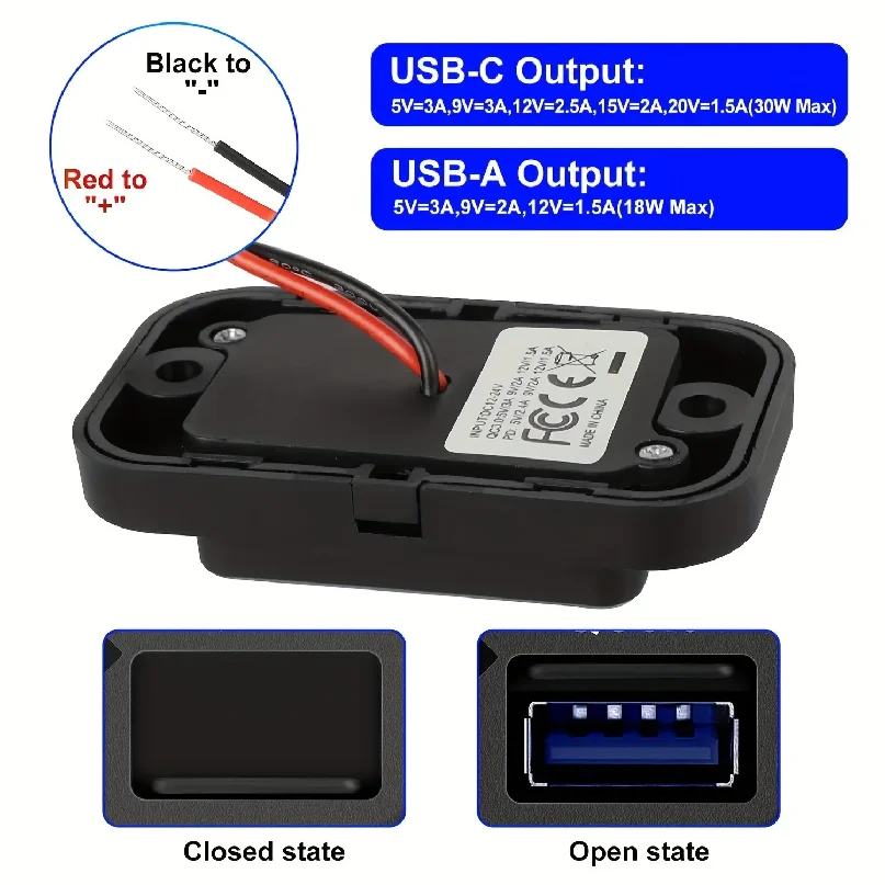 PD QC3.0 96W 듀얼 USB 차량용 충전기 소켓 12V/24V 퀵차지 충전 포트 스위치 LED 라이트 포함 (자동차, 오토바이, 트럭, RV, 버스, ATV용)