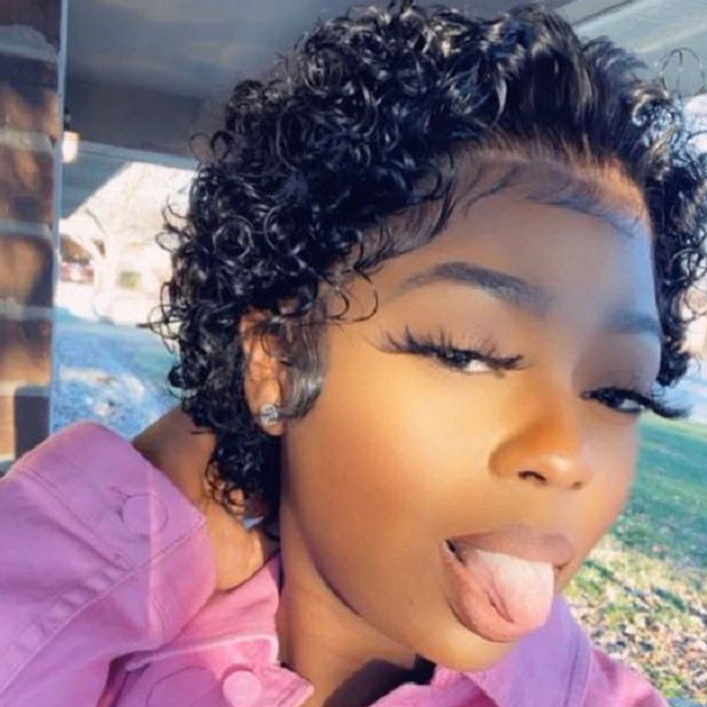 Deep Curly Human Hair Pixie Cut Lace Front Wigs Short Bob Pixie Wig 13x1 HD Lace Frontal Wigs for Women Super Short