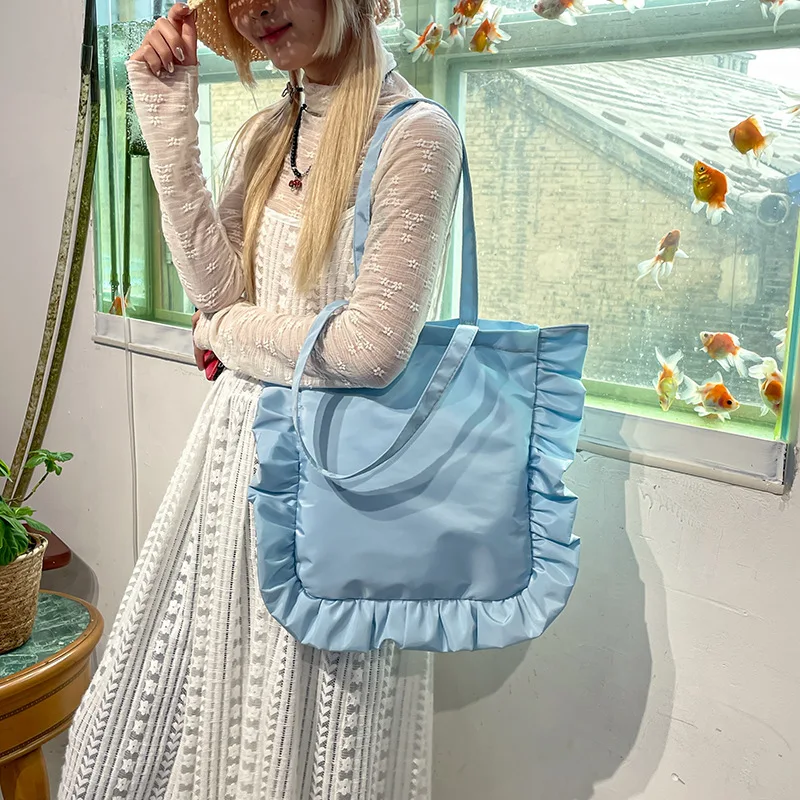 Vintage Women Tote Bags French Style Ruffles Elegant Sac A Main Femme Large Capacity Light Thin Shoulder Bolso Mujer Handbags - 6