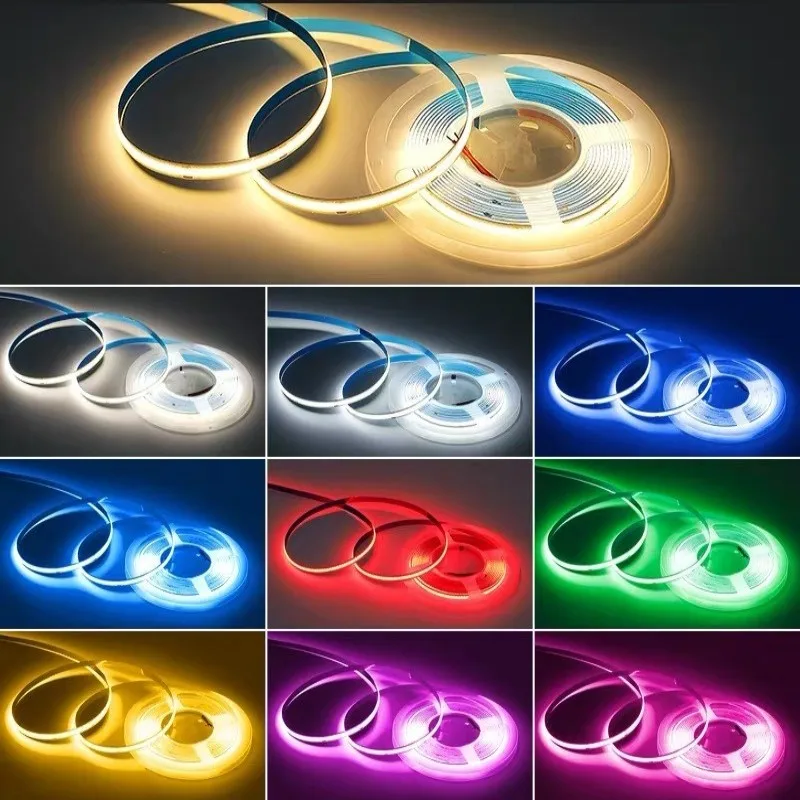 초박형 3mm 너비 밝기 조절 테이프 DC12V 화이트/핑크/레드/그린/아이스 블루 Cob LED 스트립 조명, 방 장 자동차 밝은 스트립